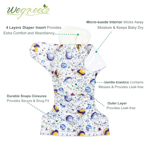 image for wegreeco Cloth Diapers 6 Pack with 6 Inserts & 1 Wet Bag, Washable Clo