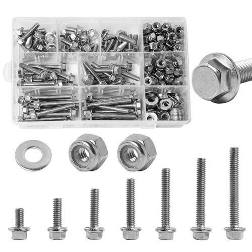 Image of 1 /4-20 Flange Hex Bolts Screws Nylon Insert Lock Nuts Flat Washers Kit, Stainless Steel 304, Fully Threaded Hex Bolt 1 /4-20 x 1 /2 inch 3 /4 inch 1 inch 1-1 /4 inch 1-1 /2 inch 1-3 /4 inch 2 inch Length