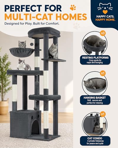 Torre para gatos interior multi-niveles 67 in gris oscuro miniatura 6