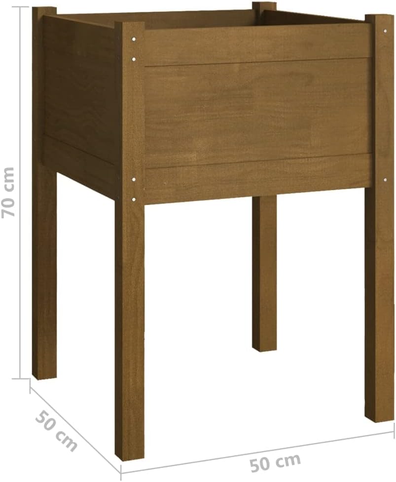 Set of 2 Solid Pinewood Planters Boxes in Honey Brown 19.7x19.7x27.6 Inch for Garden Balcony Terrace Greenery Storage