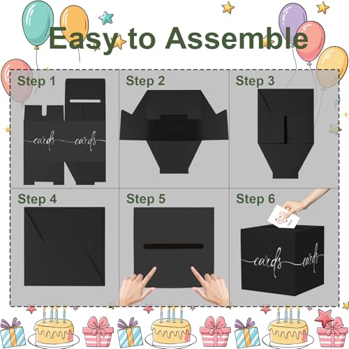 Image of Black Card Box with Silver Foil Design, Paperboard 8.7 inch Card Box for Birthday Wedding Party Graduation Retirement Anniversary Valentine's Day & Baby Showers Halloween, Raffle or Money Box