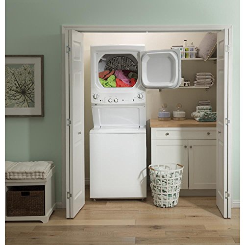 Image of GE GUD27ESSMWW Unitized Spacemaker 3.8 Washer with Stainless Steel Basket and 5.9 Cu. Ft. Capacity Electric Dryer, White