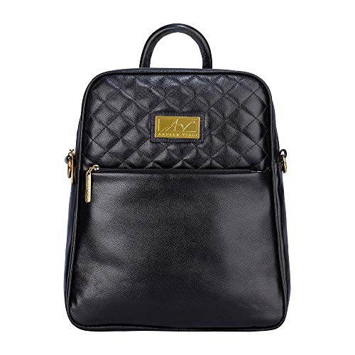 Mochila feminina de couro com matelassê Lune - Preto