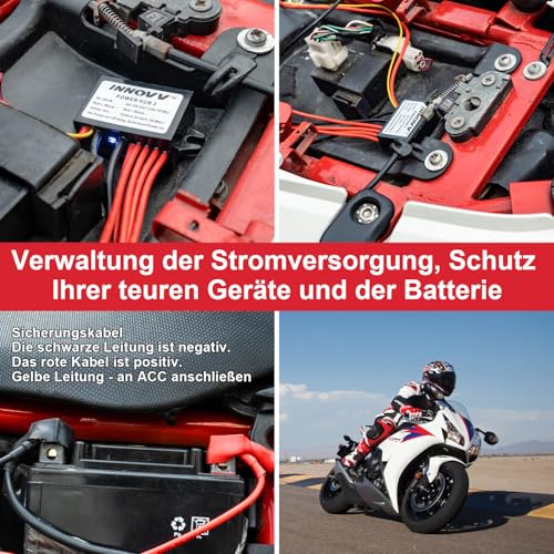 INNOVV Power Hub 3 Power Distribution System Kit, DC 12V 15A Motorcycle Power Distribution Hub, Anschluss von bis zu 5 Geräten, die auf dem Motorrad installiert sind