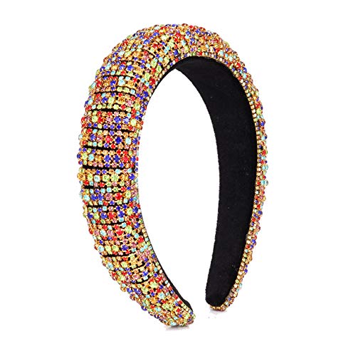 Rhinestone Padded Headband for Women Crystal Wedding Headband Statement Gemstone Bejewelled Hairband for Party (Colorful#3)
