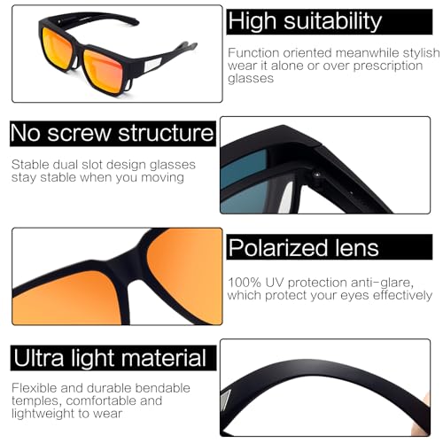 Face Shadow Polarized Sunglasses Fit Over Glasses for Men Women, Lightweight Square Sun Glasses UV400 Protection Shades4