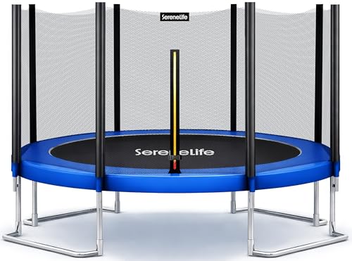 SereneLife 12FT Trampoline Outdoor – Heavy-Duty Backyard Trampoline for Kids and Adults with Wide Jumping Surface, Stable L-Shaped Legs, Safety Net, ASTM Approved, Supports 264 lbs., 144 x 106 IN