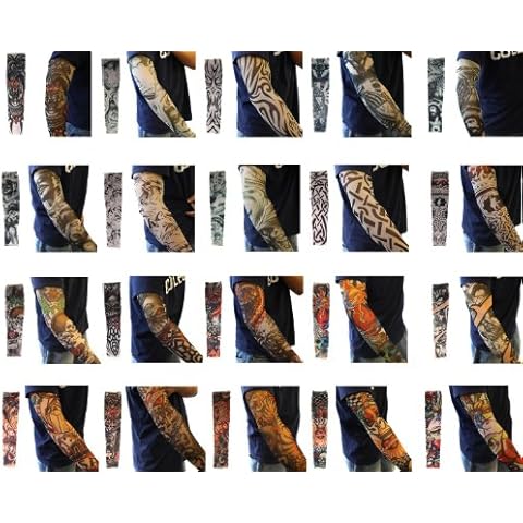 Bundle Monster 20pc Fake Temporary Tattoo Sleeves Body Art Arm Stockings Accessories - Designs Tribal, Dragon, Skull, and Etc. Cover