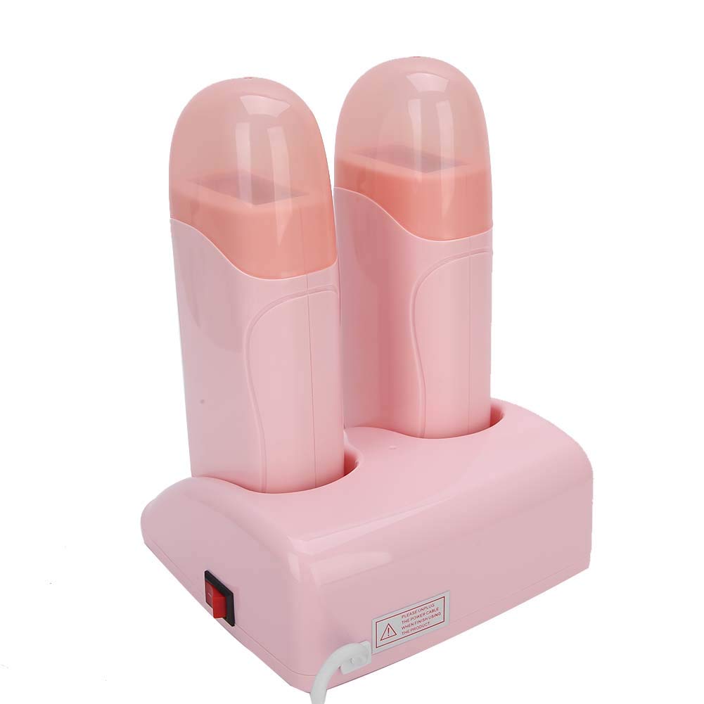 Roll On Wax Warmer with Double Cartridges, Professional Hair Removal Wax Heaters Hair Roller Epilator Wax Machine - Pink