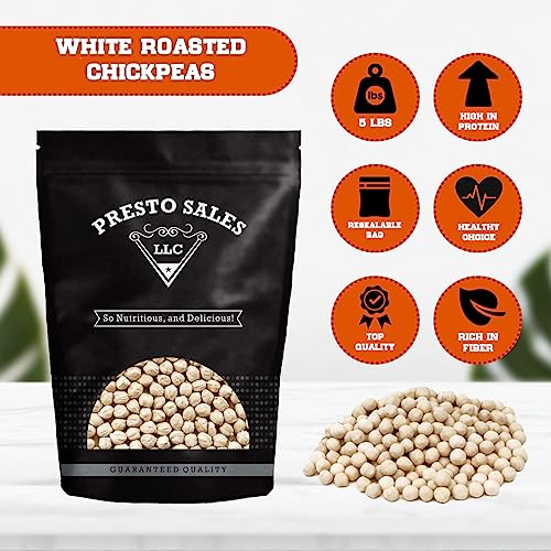 Chickpeas, White Roasted Salted, Oil Free, Tasty Snack, Plant-Based Protein, Versatile, Energy, Garbanzo Beans, All Ages, Packed In A Resealable Pouch Bag Of 5 Lbs. (80 Oz.) By Presto Sales Llc #TOP1