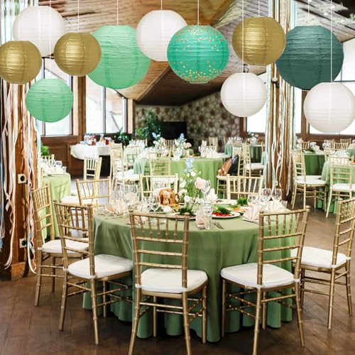 Miniatura 6 de Forbabe 20 Farolillos De Papel, Clásicos, De Papel Acanalado, Redondos, Reutilizables, Color Verde Salvia, Para Decoración De Fiestas En El Jardín, Bodas, Fiestas Ø 15 Cm 20 Cm 25 Cm 30 Cm