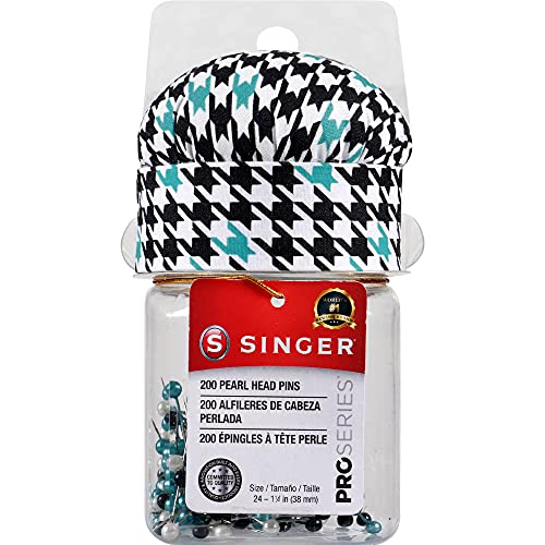 SINGER 50363 Proseries Pearlized Ball Head Pins in Jar with Pin Cushion Lid, Size 24, 200-Count,