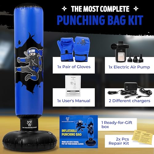 THB Punching Bag for Kids - Inflatable Punching Bag Stand with Boxing Gloves for Kids Age 3-8, 63” Ninja Boxing Bag with Electric Pump Air to practice Taekwondo, Karate, MMA, Bouncing Back Boxing Set - Thumbnail 2