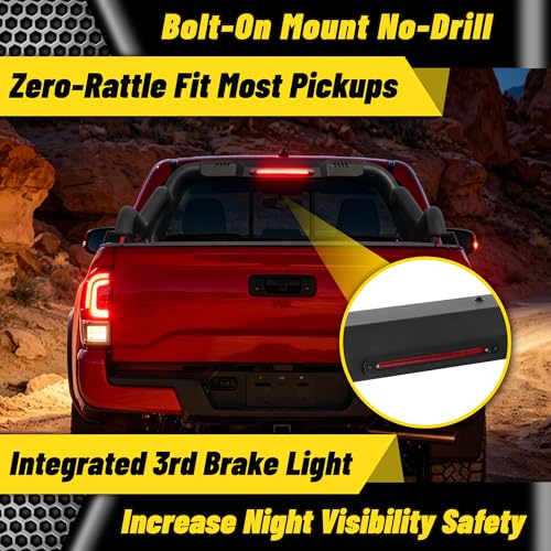 Image of MONOKING Truck Roll Bar Mid Size with Brake Light, Sport Chase Bar for Dakota, Canyon, Ranger, Colordo, Frontier, Gladiator Tacoma 2007-2026-Off-Road Overlanding Work Hauling | Truck Enthusiasts