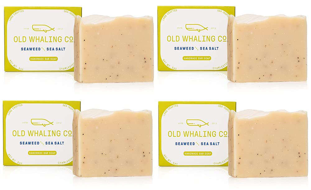 Old Whaling Co Seaweed and Sea Salt Handmade Bar Soap 4 Pack – Face, Hand and Body Wash - Moisturizing Olive Oil Bath Soap – Sea Spray, Bergamot and