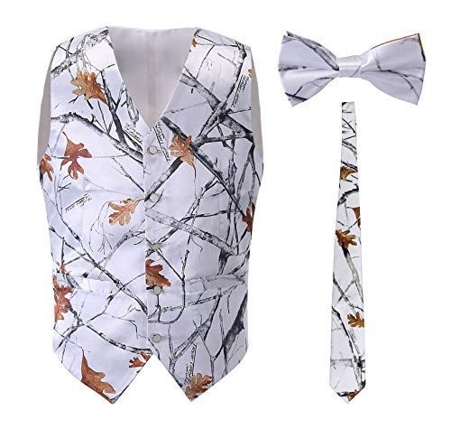 Mens Camouflage Vests for Wedding Groom Camo Prom Vest (Large, White Camo 3Pack)