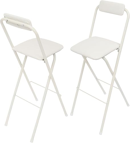 Taburete plegable portátil de 29.5 pulgadas con respaldo, 2 taburetes de bar plegables con tapas de PVC, 275 libras, silla plegable alta