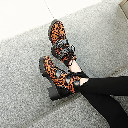 MIOKE Women's Fashion Lace Up Dressy Ankle Boots Waterproof Chunky Platform Mid Heel Combat Short Booties4