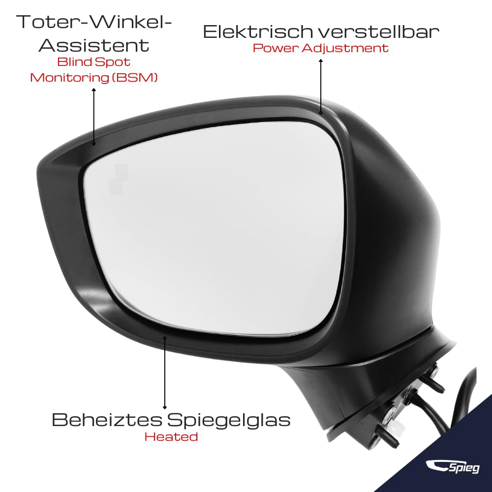 Spieg Außenspiegel Links für Mazda CX-5 (KF) 2017-2025 Elektrisch Einklappbar, Toter-Winkel-Assistent, Elektrisch Verstellbar, Blinklicht, Beheizt, Weißes Material, 9 PIN