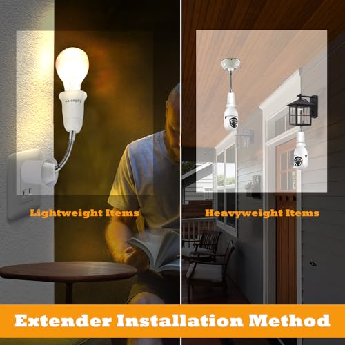 Lybuorze Light Bulb Extender Socket (2-Pack), 19 CM/7.5 Inch Bulb Socket Extension, 360° Bendable Adjustable Standard E26/E27 Bulb Screw Base Extender Adapter