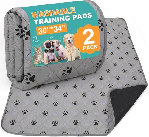 Image of FUWERY Washable Pee Pads for Dogs ,30 inchX34 inch, Thick Heavy Absorbency Reusable, Prevent Leakage, Non-Slip Pee Pads for Puppy Playpen,Potty Training, Grey, 2 Packs