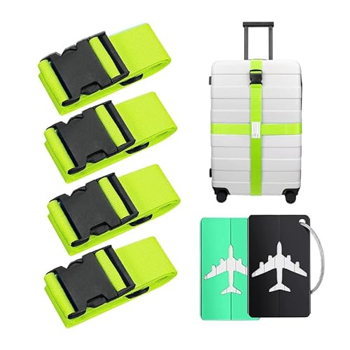 MURISE Lot de 4 sangles de valise avec 2 étiquettes de bagage - Charge lourde - Pour les voyages (vert) Cover