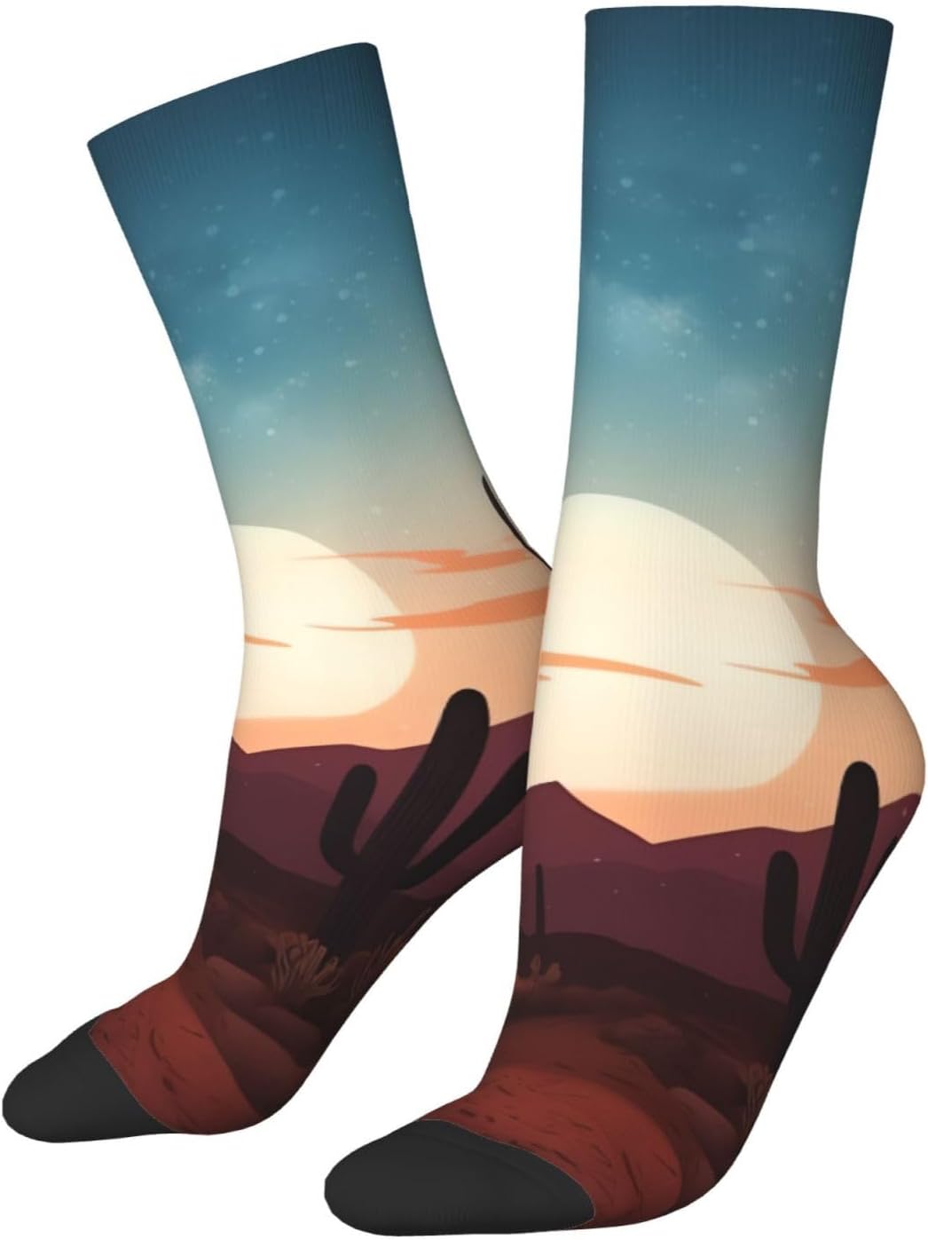 Desert With Cactus Crew Socks for Men Women Moisture Wicking Cushion Athletic Sock Casual Novelty Socks Gift