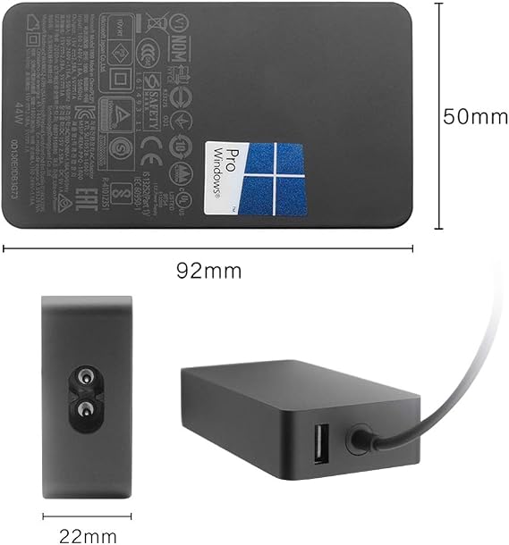 Microsoft 1800 Power AC Adapter for Microsoft Surface Pro 5/ Surface Pro 6, Surface Pro LTE Advanced, Surface Laptop 2, Surface Book 2 Non-GPU, Surface Book Non-GPU 15V 2.58A 44W Charger with USB Charging Port and Power Cable by Altavida