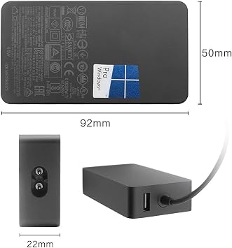 Microsoft 1800 Power AC Adapter for Microsoft Surface Pro 5/ Surface Pro 6, Surface Pro LTE Advanced, Surface Laptop 2, Surface Book 2 Non-GPU, Surface Book Non-GPU 15V 2.58A 44W Charger with USB Charging Port and Power Cable by Altavida