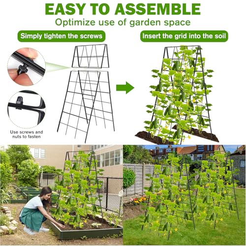Cucumber-Trellis-52-H-x-17-W-A-Frame-Garden-Trellis-for-Climbing-Plants-Trellis-for-Raised-Garden-Beds-Provides-Plant-Climbing-Support-for-Vegetables-Tomatoes-Beans-and-Cucumber-Black Cucumber Trellis 52 H x 17 W A Frame Garden Trellis for Climbing Plants Trellis for Raised Garden Beds Provides Plant Climbing Support for Vegetables Tomatoes Beans and Cucumber Black