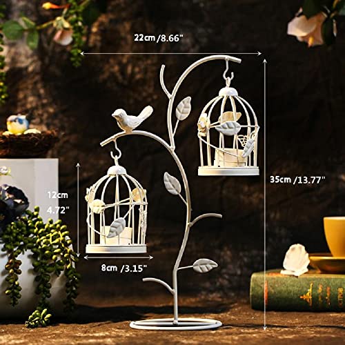Decorative Birdcage Candle Holder, Retro Creative Iron Candlestick Holder, Wedding Candle Holder Base Lantern Stand, Home Decoration Table Core Mantel (Distressed Ivory 04, L) #TOP6