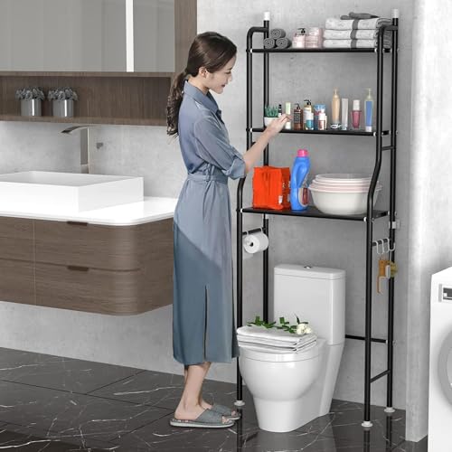 Image of TIED RIBBONS 3 Tier Over The Toilet Shelf Toilet Rack for Bathroom (Metal, 152.4cm x 45.7cm) - Storage Shelf Toilet Rack for Stand Storage Organizer Shelving Free Standing Restroom Space Saver