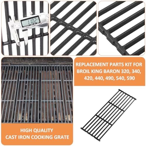 Grill Replacement Parts for Broil King Baron 320 Baron 340 Baron 420 Baron 440 Baron 490 Baron 540 Baron 590, 9221-64 6023-89 6120-64 9221-54 etc, Accessories with Grill Grates, Heat Plates, Burners - 4