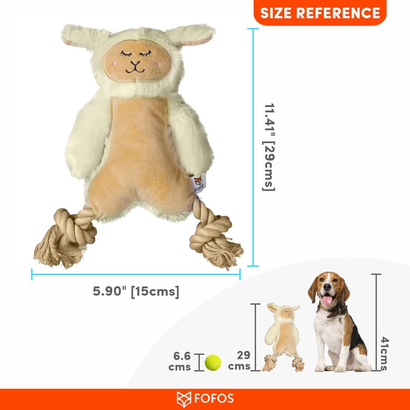 BarkButler x Fofos - Juguete de peluche para perros con patas de cuerda, suave y chirriante, color blanco, perros pequeños y medianos (5-20 kg), chirriador, tela suave y cuerda de algodón, para todas