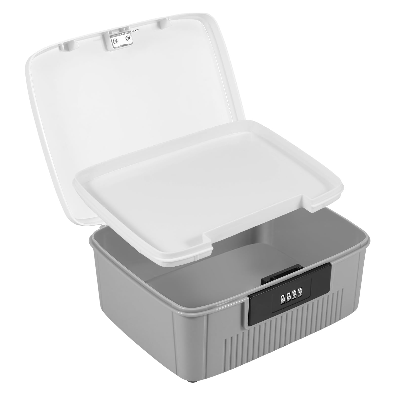 PATNFR Locking Storage Container Large Medication Lockable Container with Built in Removable Tray Lockable Box with Code for Medicine, Food, Phone, Office Documents Safety(grey)
