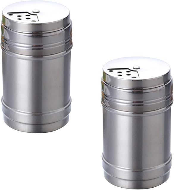 2 Pcs Stainless Steel Spice Jars Outdoor Barbecue Seasoning Bottles Silver Seasoning Cans with Rotating Cover for Salt Black Pepper ect