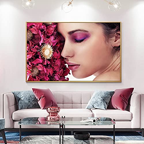 CXArtprint Canvas Wall PicturesColor Sombra de Ojos Sexy Lips Pintura al óleo sobre Lienzo Beauty Makeup Art Wall Art Picture para Sala de Estar 50x70cm sin Marco Cover