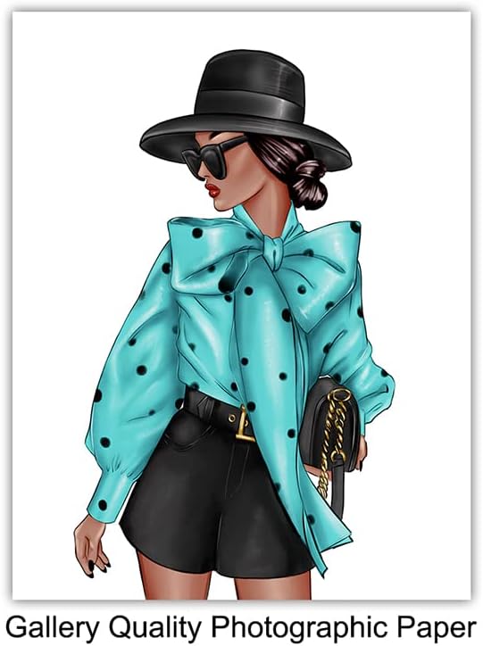 Blue Glam Wall Decor - Black African American Wall Decor - Designer Perfume, Shoes, Handbags - High Fashion Design Gift - Luxury Couture Art Poster Set for Women, Teens, Girls Bedroom