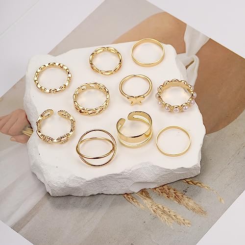 Gold Kunckle Rings Set For Women, 19 Pcs Cute Stackable Rings Pack Boho Snake Butterfly Statement Vintage Rings Set For Teen Girls Jewelry #TOP3