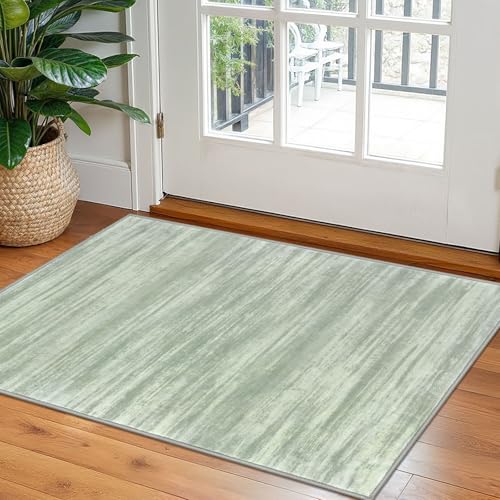 KOZYFLY Small Area Rug 2x3 Rug Entryway Rugs Modern Abstract Indoor Non-Slip Machine Washable Rug Green, Dining Room Rug with Soft Low Pile for Living Room Bath Office Small Carpet Floor Mats