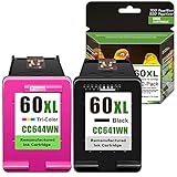 2 Pack (1Black +1Tri-Color) 60XL Compatible Remanufactured for HP DeskJet F2420 F2430 D2530 D5560...
