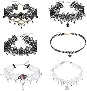 EQLEF Lace Choker Necklace Set, Gothic Pendant Necklace Tattoo Choker for Women Teens Girls White and Black
