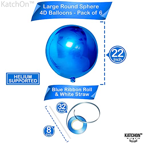 Image of KatchOn, Large Blue Mylar Balloons - 22 Inch, Pack of 6 | Royal Blue Metallic Balloons for Ramadan Decorations | Eid Decorations, Birthday, Gender Reveal, Baby Shower, Under The Sea Party Decorations