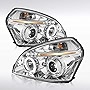 AUTOZENSATION Compatible with 2005-2009 Hyundai Tucson LED Halo Chrome Projector Headlights L + R Pair Headlamp