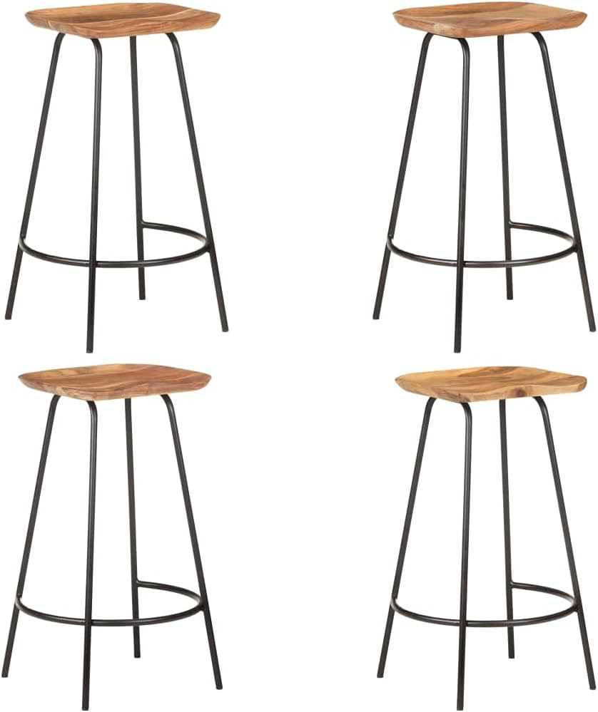 vidaXL Bar Stools - 4 Pieces - Industrial Style - Solid Acacia Wood with Unique Grains - Easy Assembly - Comfortable – White