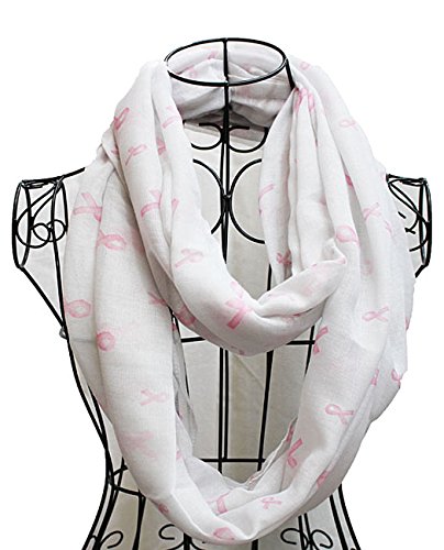NYFASHION101 Pink Ribbon Printed Breast Cancer Awareness Loop Infinity Scarf2