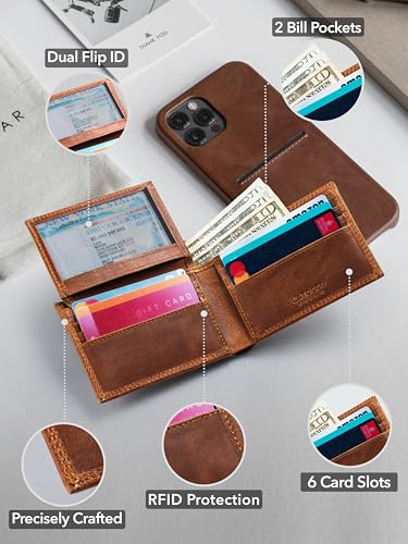 Crazy Horse Mens Leather Wallet Bifold with Flip ID-RFID Blocking Slim Leather Wallets for Men-Cielo Series-Gift for Him-Dad Gifts3