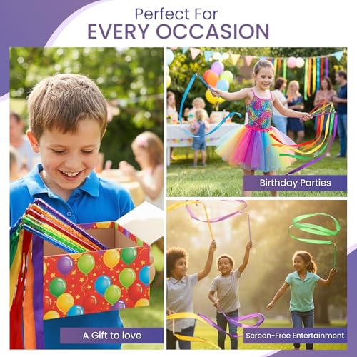 Image of GSi Ribbon Wands & Rings for Kids - Dance Ribbon Streamers with Sparkle Design & Rainbow Ribbons - Perfect for Toddlers, Preschool, Gymnastics, PE, Birthday Parties - Ages 2-12