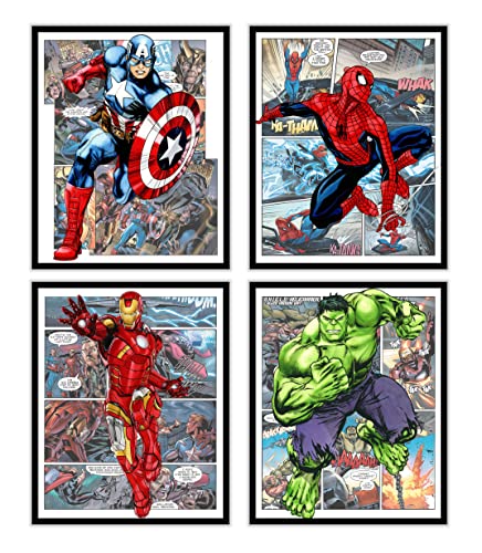 Superhero Avengers Marvel Watercolor Posters Prints Pictures Wall Art Decor Decorations Gifts Merch Comics Characters for Boys Room Nursery Kids Rooms Bedrooms Toddlers Teens Bathrooms Girls Rooms - 8x10 Inches UNFRAMED Set of 4 by GROUP DMR (SHR4)