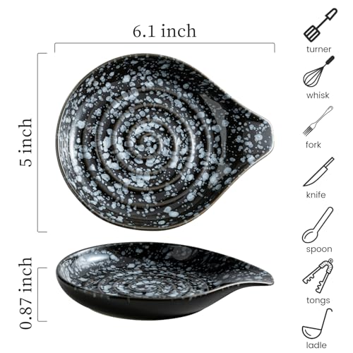 Image of LAUCHUH Spoon Rest for Stove Top, 5 inch Ceramic Spoon Holder for Kitchen Counter Large Ladle Holder for Spatula, Spoons or Tong, Farmhouse Kitchen Decor, Heat-Resistant, Starry Black